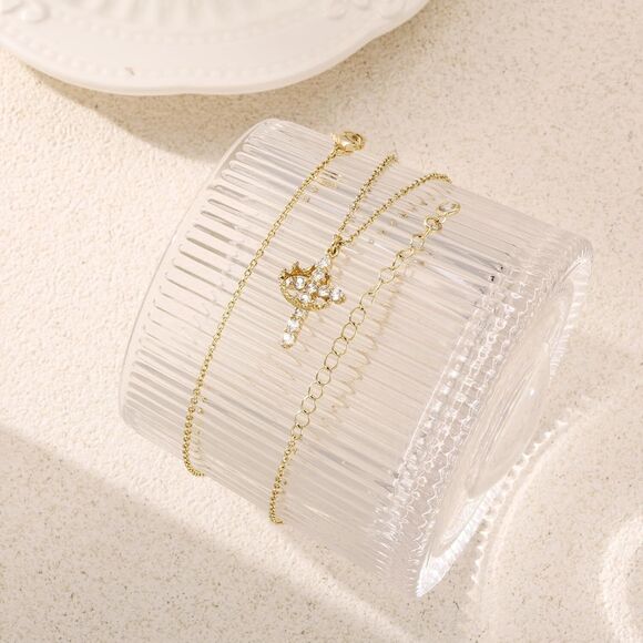 Cross Crown Necklace CZ 14K Gold Plated Trendy Cross Crown Pendant Birthday Gift - Picture 6 of 8